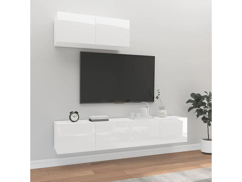Ensemble de meubles TV 3 pcs Blanc brillant Bois d'ingénierie
