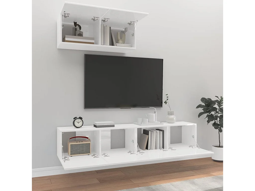 Ensemble de meubles TV 3 pcs Blanc brillant Bois d'ingénierie