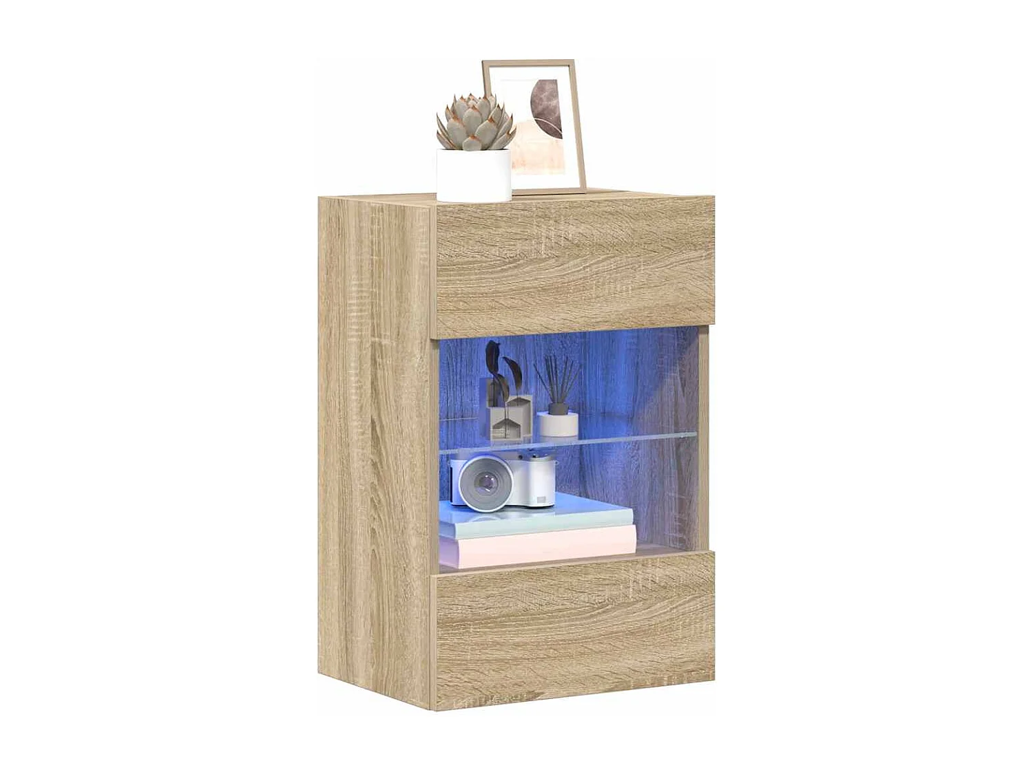 Meubles muraux avec lumières LED pour TV 2 pcs chêne sonoma 40x30x60,5 cm