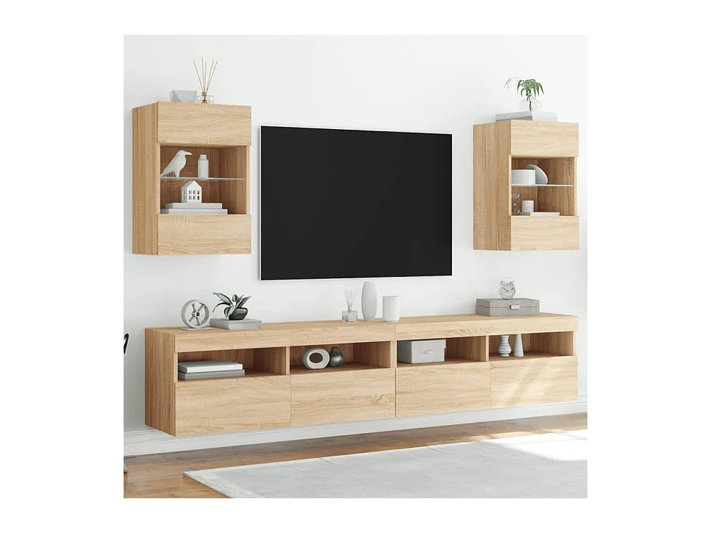 Mobili TV a Parete con Luci LED 2pz Rovere Sonoma 40x30x60,5 cm