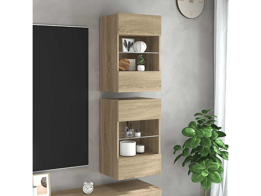 Mobili da parete con luci LED per TV 2pz Rovere Sonoma 40x30x60,5 cm