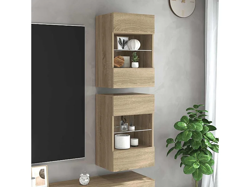 Wandkasten met LED-verlichting voor tv 2 st 40x30x60,5 cm sonoma eikenkleurig