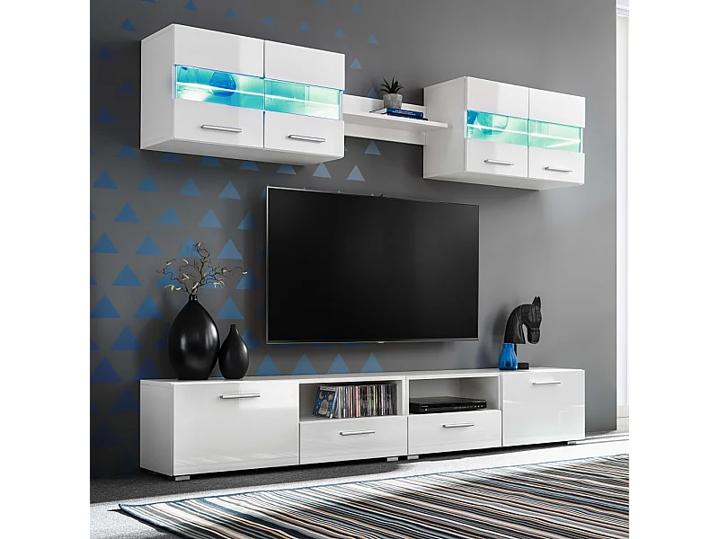 Ensemble Meuble mural TV 5 pcs lumières LED Haute Brillance