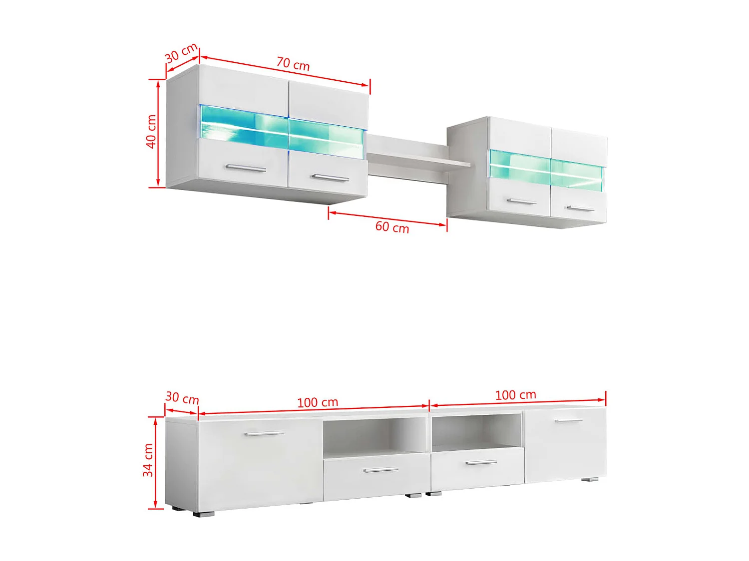 Ensemble Meuble mural TV 5 pcs lumières LED Haute Brillance