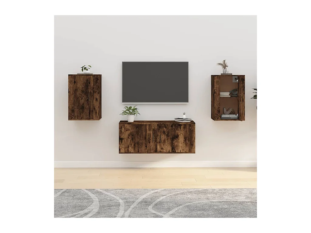 Meubles TV muraux 2 pcs Chêne fumé 40x34,5x60 cm