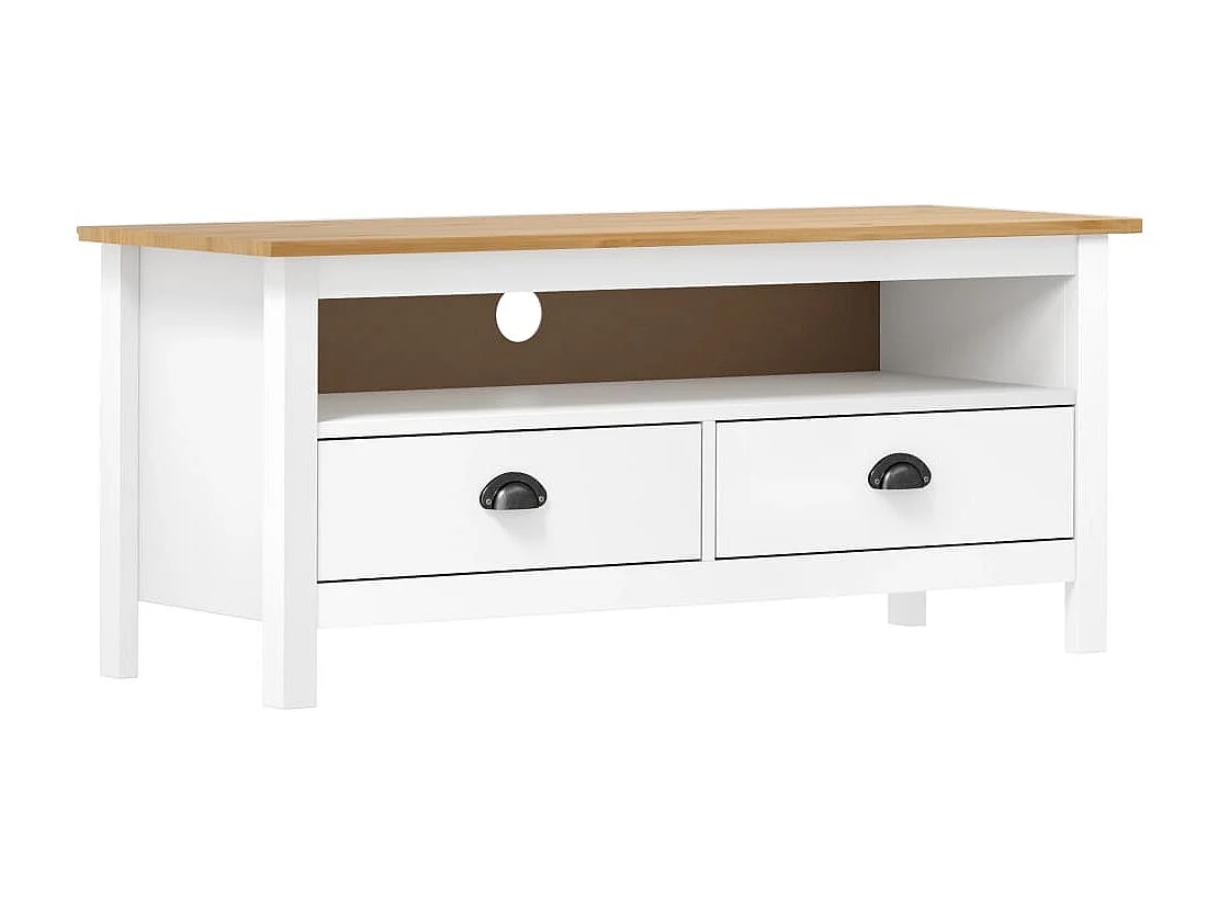 Meuble TV Hill Range Blanc 110x40x47 cm Bois de pin solide