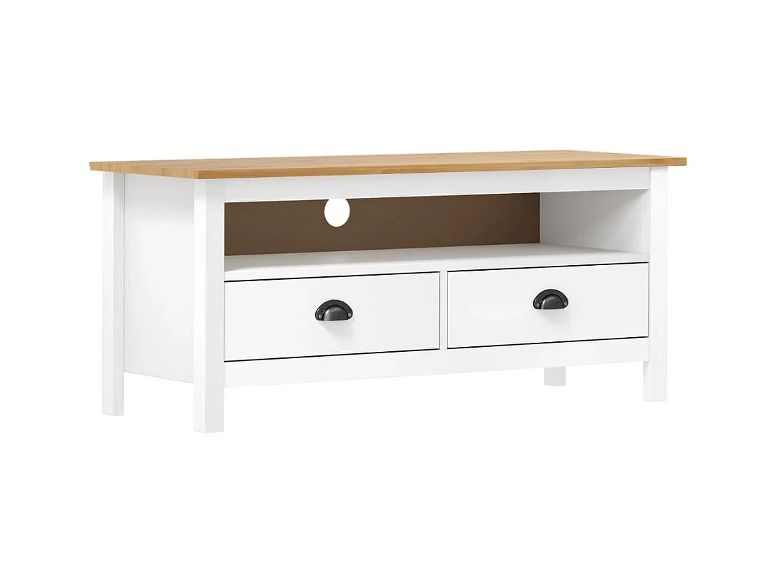Meuble TV Hill Range Blanc 110x40x47 cm Bois de pin solide