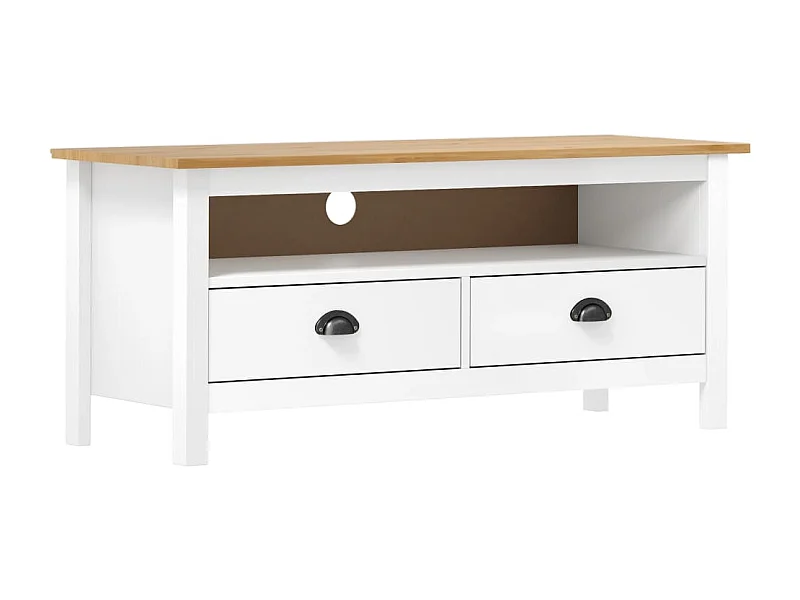 Meuble TV Hill Range Blanc 110x40x47 cm Bois de pin solide