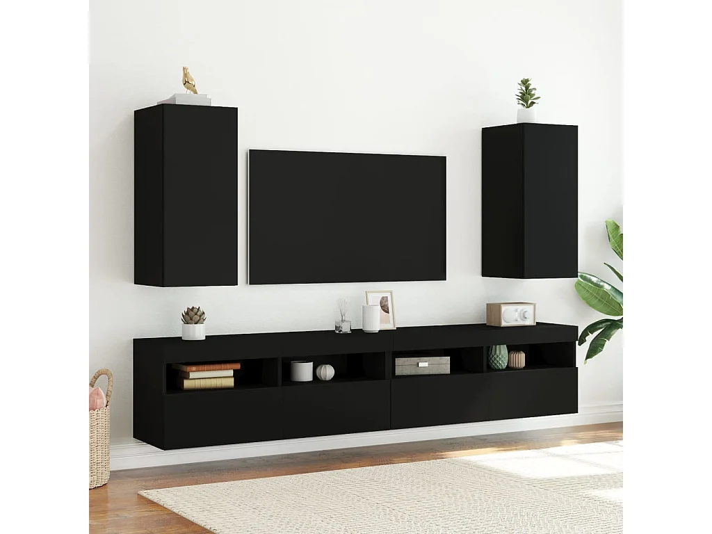 Móveis de parede p/ TV com luzes LED 2 pcs 30,5x35x70 cm preto