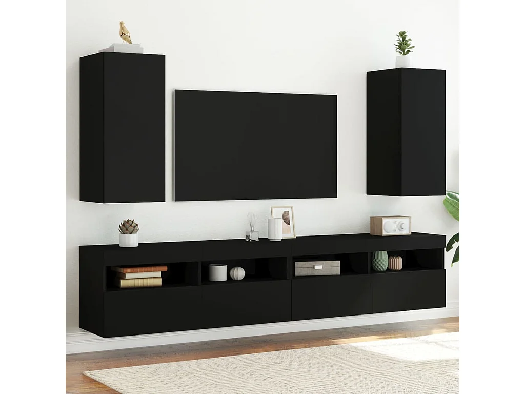 Meubles TV muraux avec lumières LED 2 pcs noir 30,5x35x70 cm