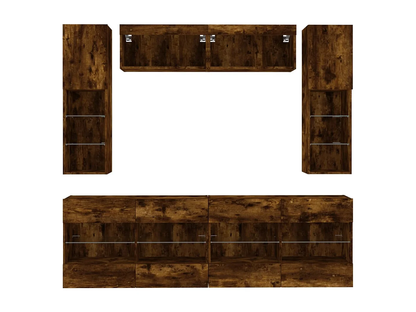 Muebles de TV de pared con luces LED 6 piezas roble ahumado