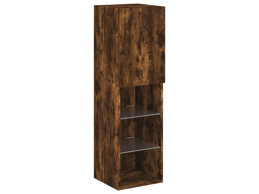 6-tlg. TV-Wohnwand mit LED-Leuchten Räuchereiche