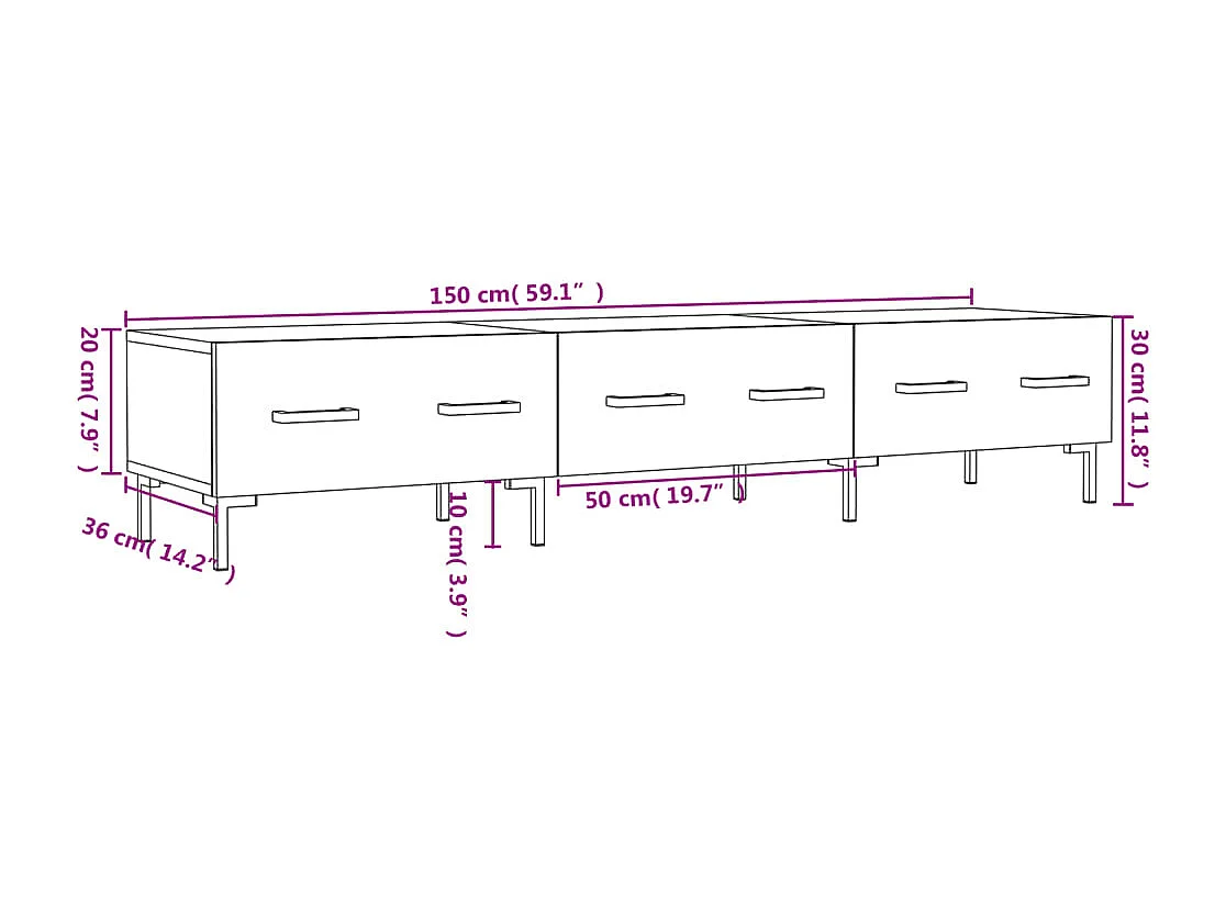 Meuble TV gris béton 150x36x30 cm bois d'ingénierie