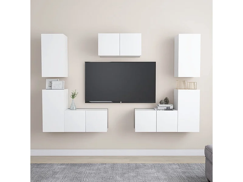 Set di Mobili Porta TV 7 pz Bianco in Legno Multistrato