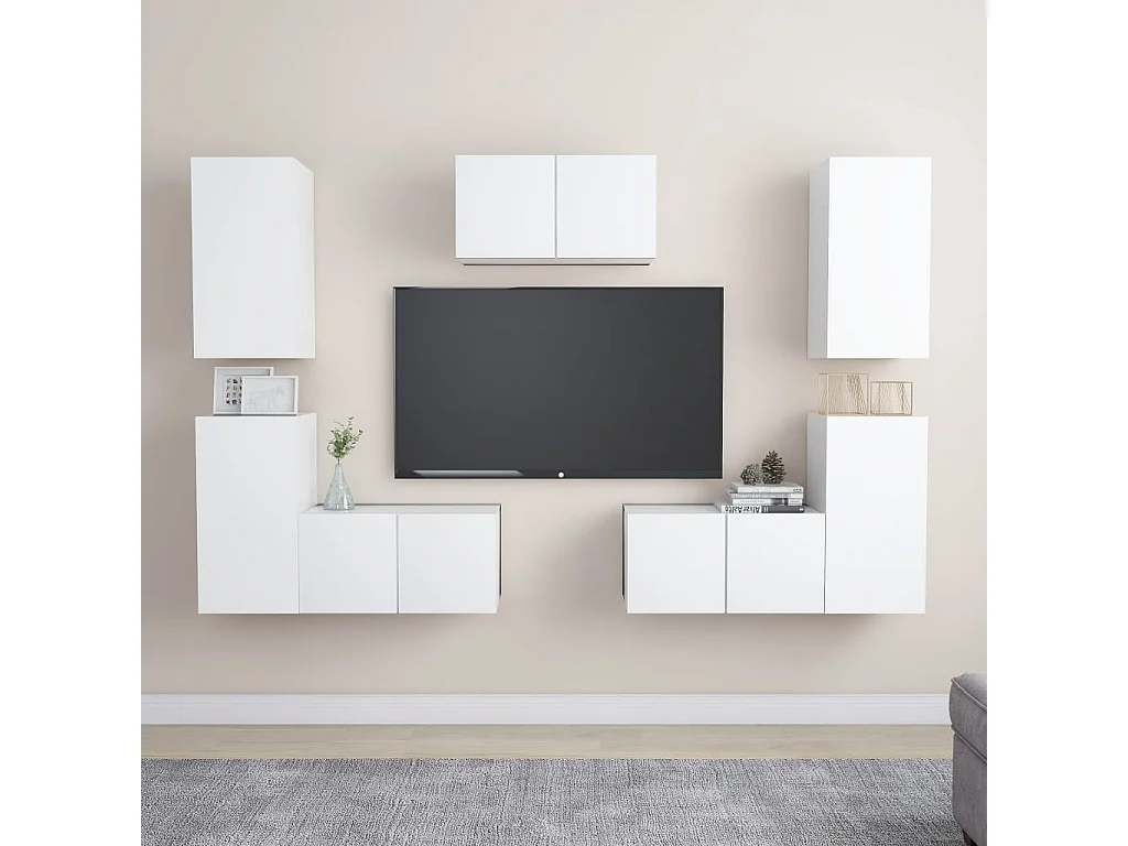 Set di Mobili Porta TV 7 pz Bianco in Legno Multistrato