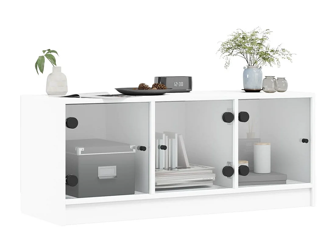 TV-Schrank mit Glastüren Weiß 102x37x42 cm