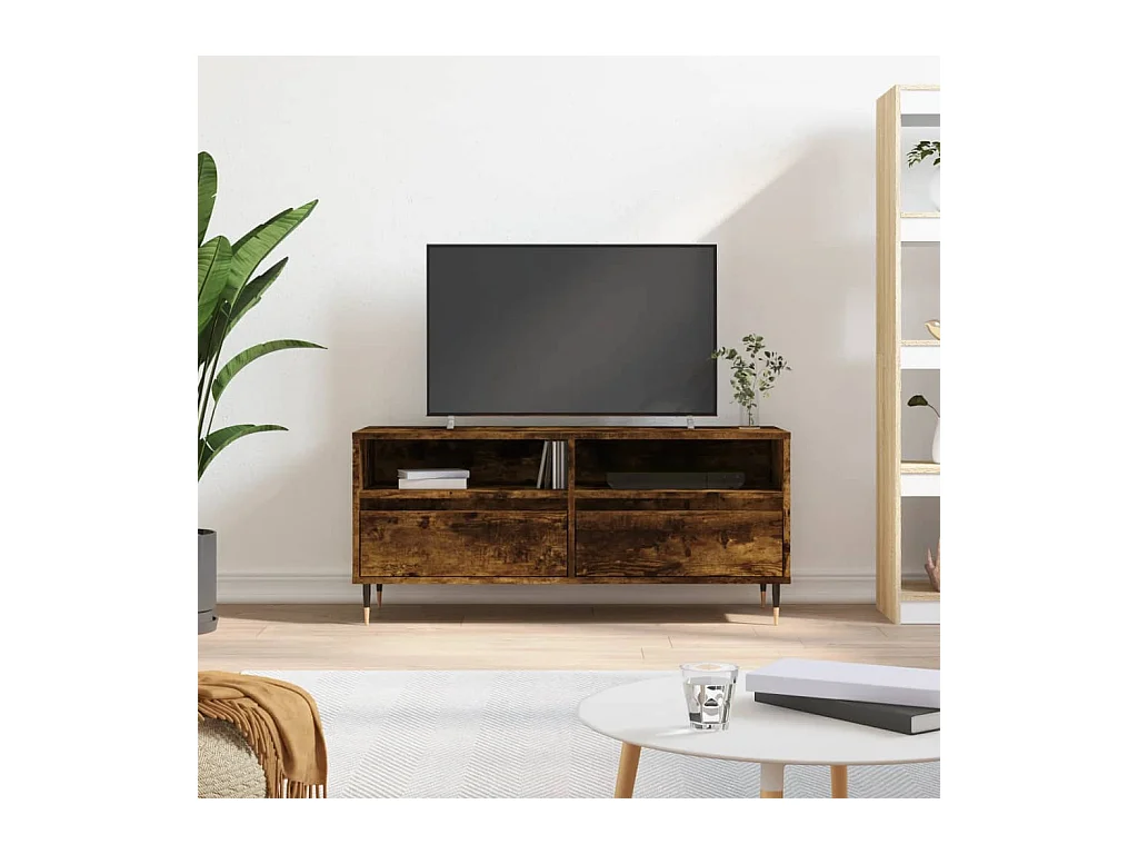 Meuble TV chêne fumé 100x34,5x44,5 cm bois d'ingénierie