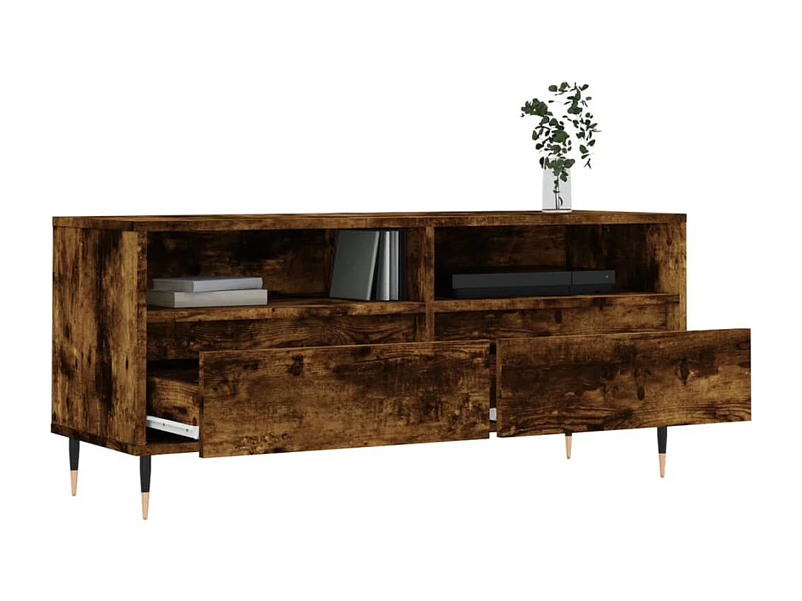 Meuble TV chêne fumé 100x34,5x44,5 cm bois d'ingénierie