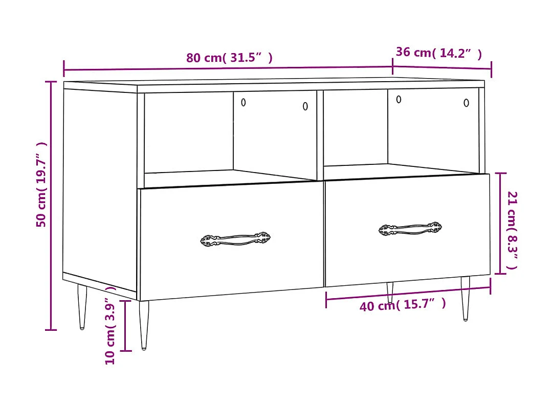 Móvel de TV 80x36x50 cm derivados de madeira branco brilhante