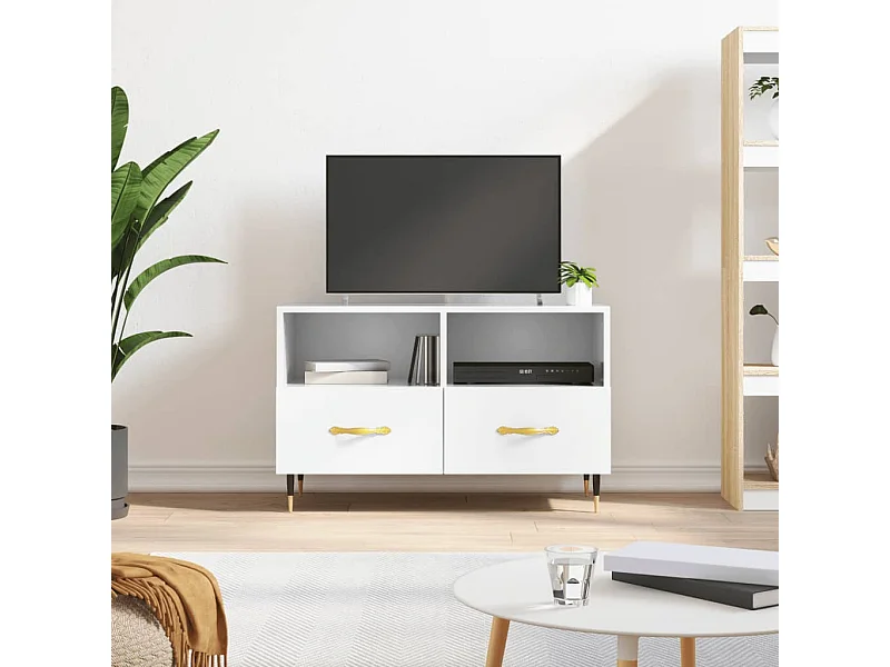 Meuble TV Blanc brillant 80x36x50 cm Bois d'ingénierie
