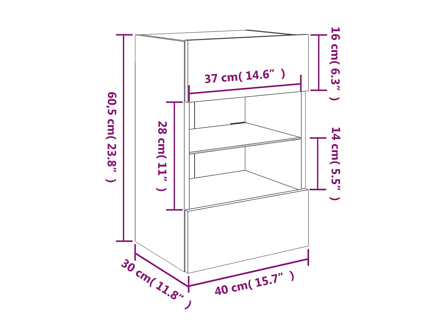TV-Wandschrank mit LED-Leuchten Braun Eichen-Optik 40x30x60,5cm