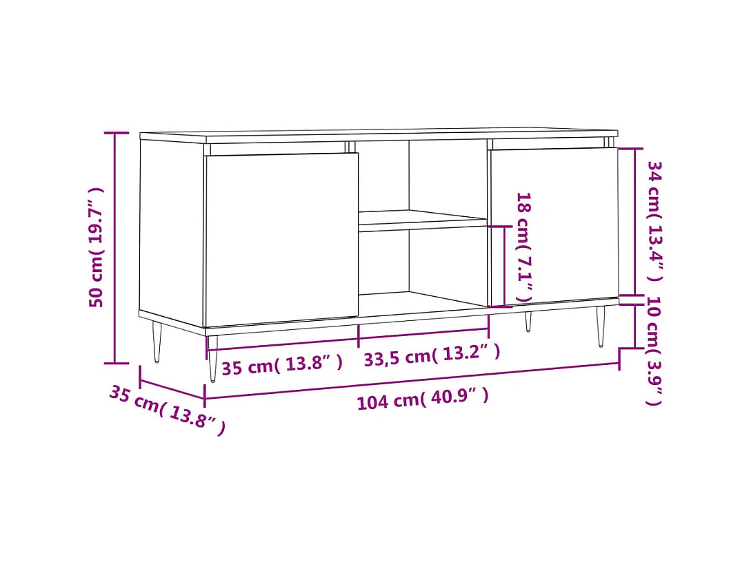 Meuble TV gris béton 104x35x50 cm bois d'ingénierie