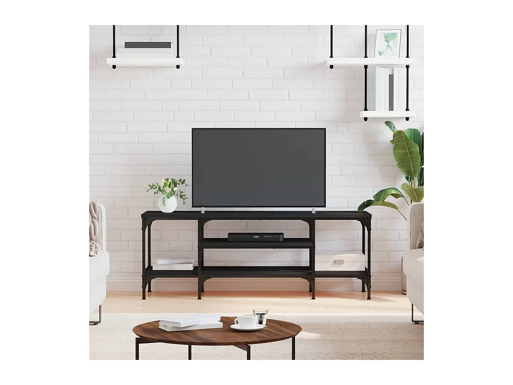 Meuble TV noir 121x35x45 cm bois d'ingénierie et fer