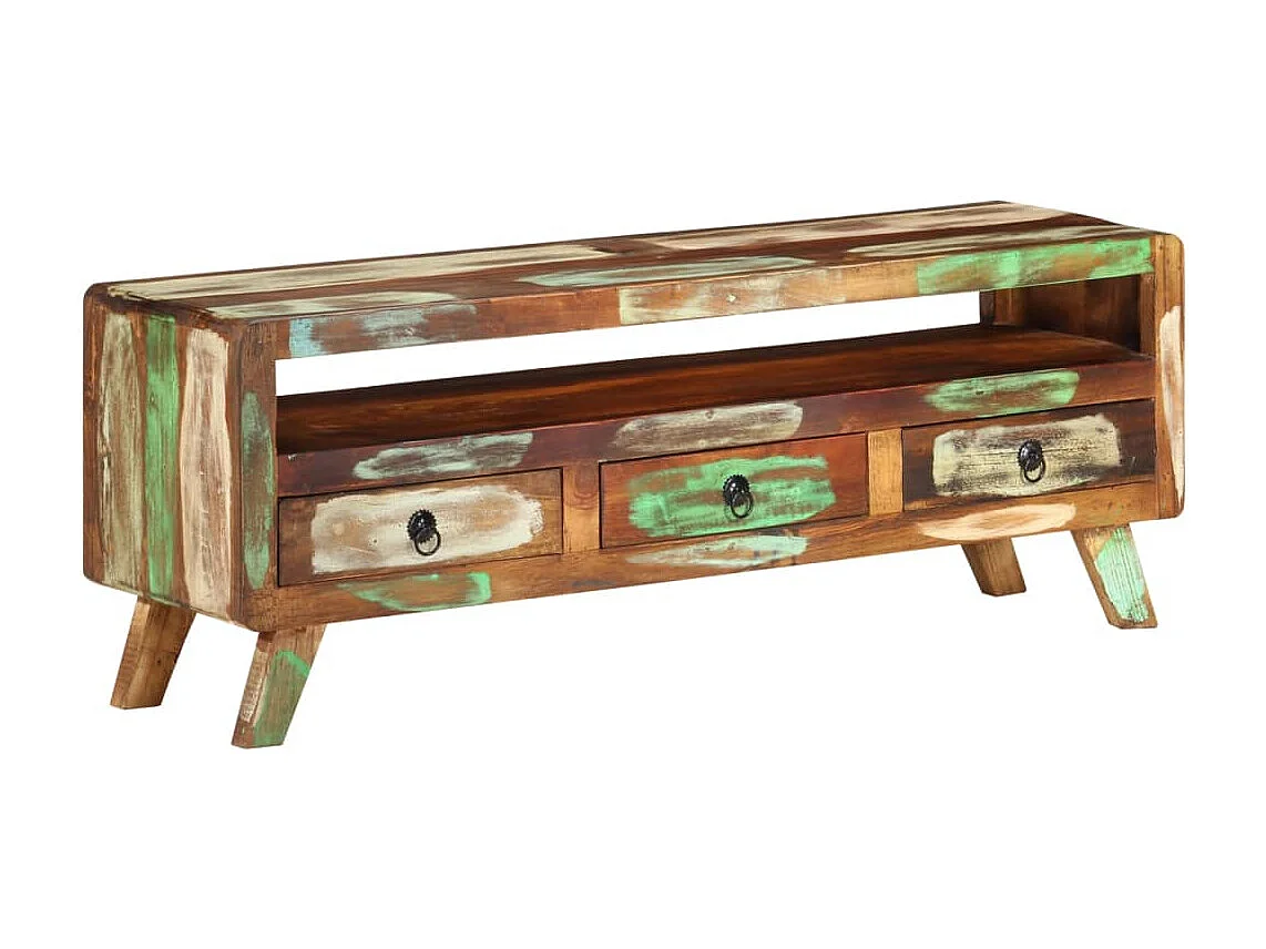Mueble de TV madera maciza reciclada multicolor 110x30x40 cm