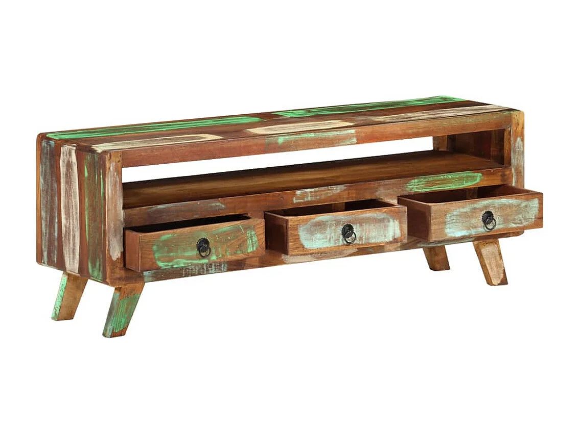 Mueble de TV madera maciza reciclada multicolor 110x30x40 cm