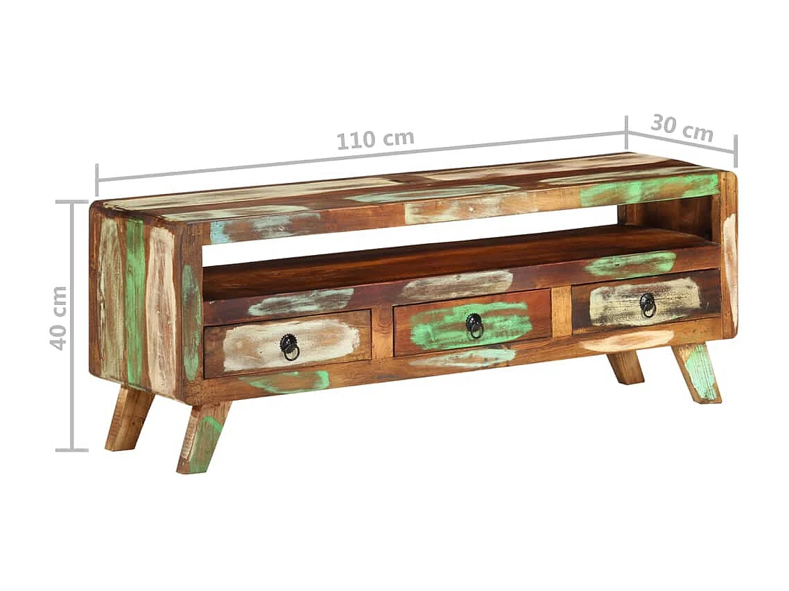 Mueble de TV madera maciza reciclada multicolor 110x30x40 cm