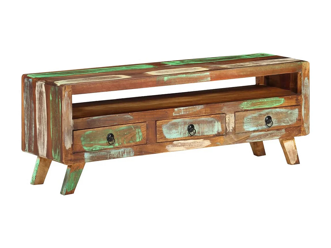 Mueble de TV madera maciza reciclada multicolor 110x30x40 cm