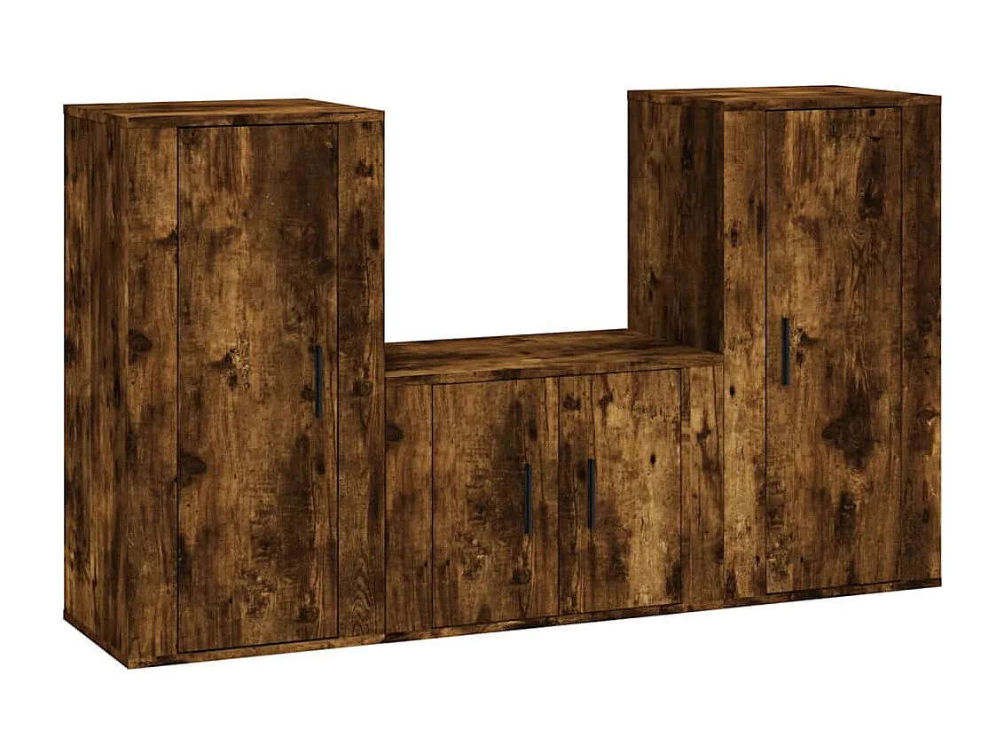 Set Mobili Porta TV 3 pz Rovere Fumo in Legno Multistrato