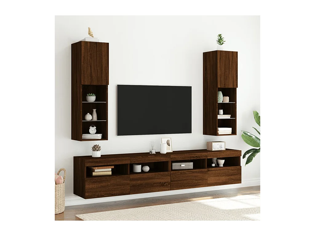 Meubles TV avec lumières LED 2 pcs chêne marron 30,5x30x102 cm