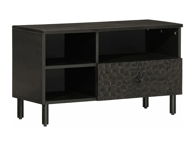 Meuble TV noir 80x33x46 cm bois massif de manguier