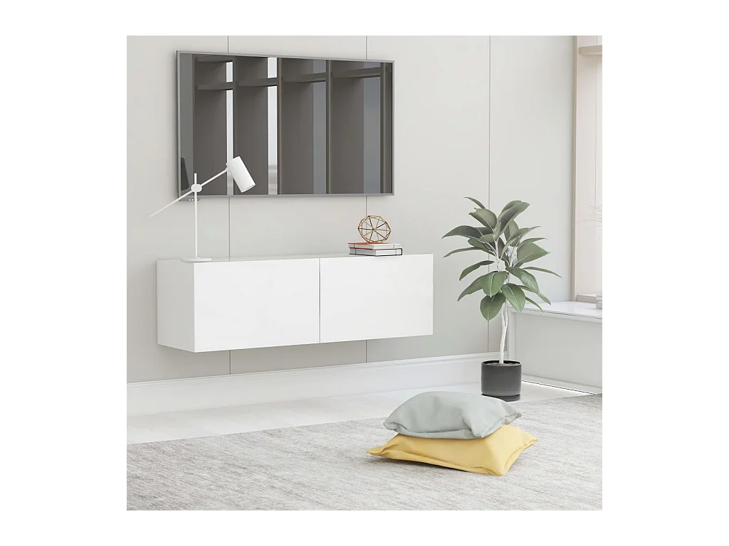 Meuble TV Blanc 100x30x30 cm Bois d’ingénierie