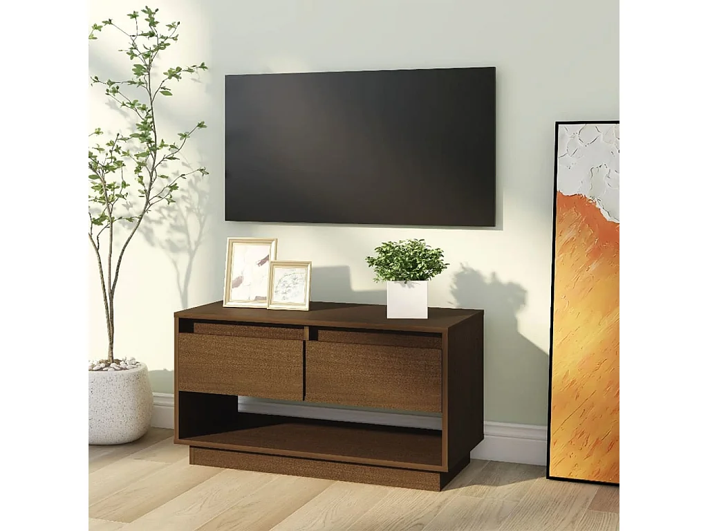 Mueble de TV madera maciza de pino marrón miel 74x34x40 cm