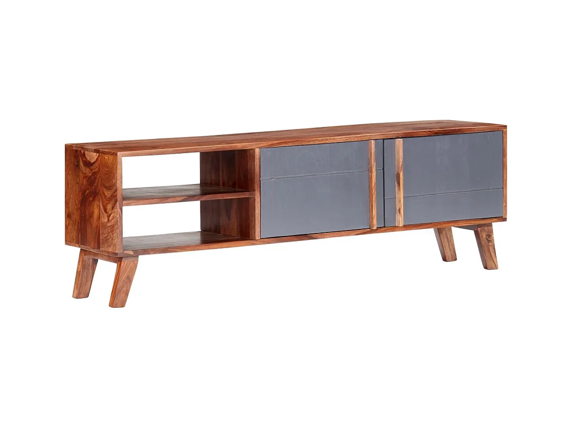 Meuble TV gris 140x30x45 cm bois solide