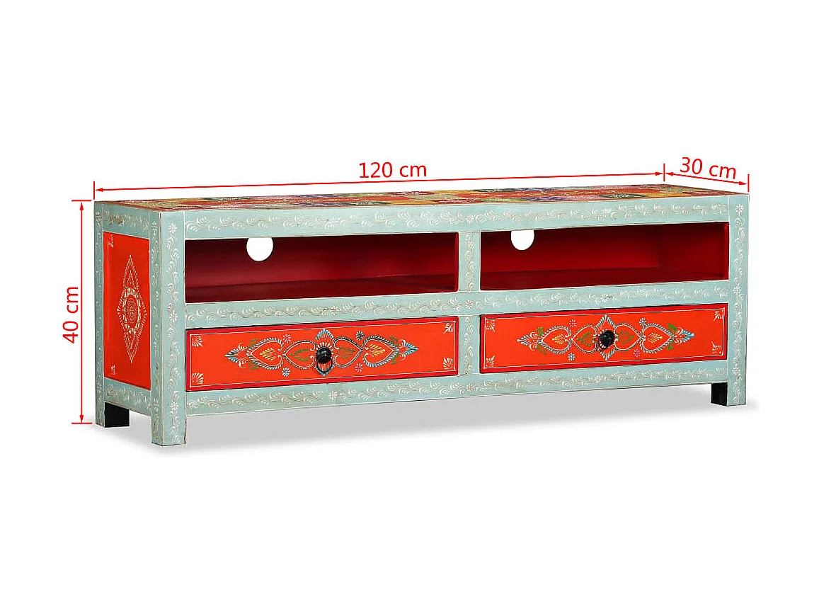 Mobile Porta TV in Legno Massello di Mango Dipinto a Mano