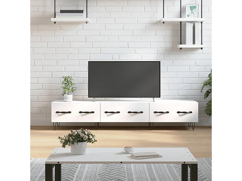 Meuble TV blanc 150x36x30 cm bois d'ingénierie