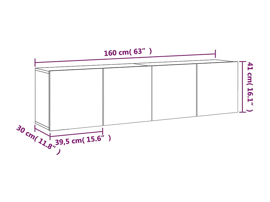 Meubles TV muraux 2 pcs chêne fumé 80x30x41 cm