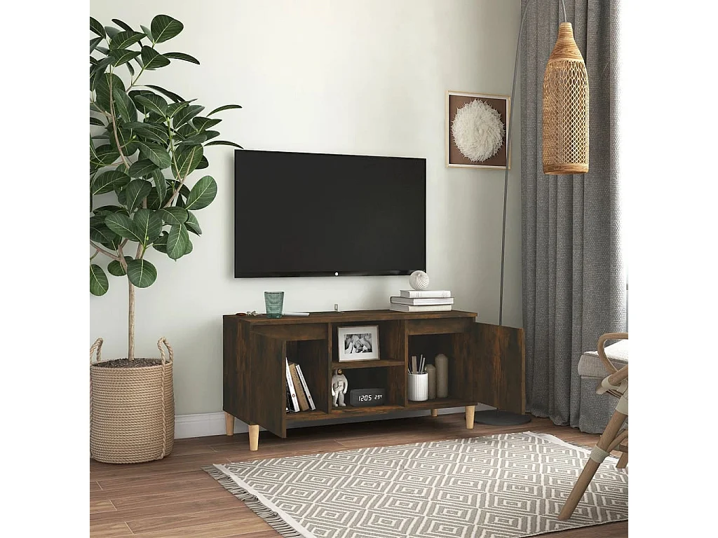 Móvel de TV pernas madeira maciça 103,5x35x50cm carvalho fumado