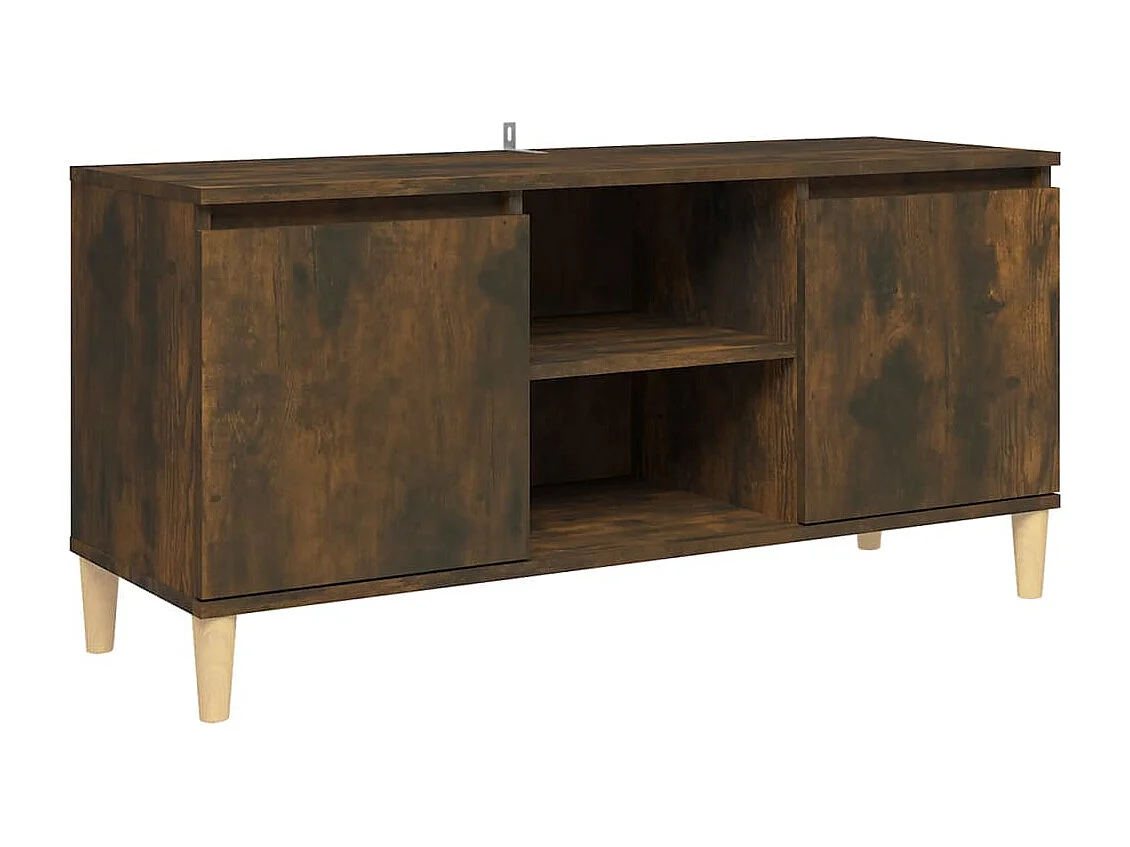 Meuble TV avec pieds en bois solide Chêne fumé 103,5x35x50 cm