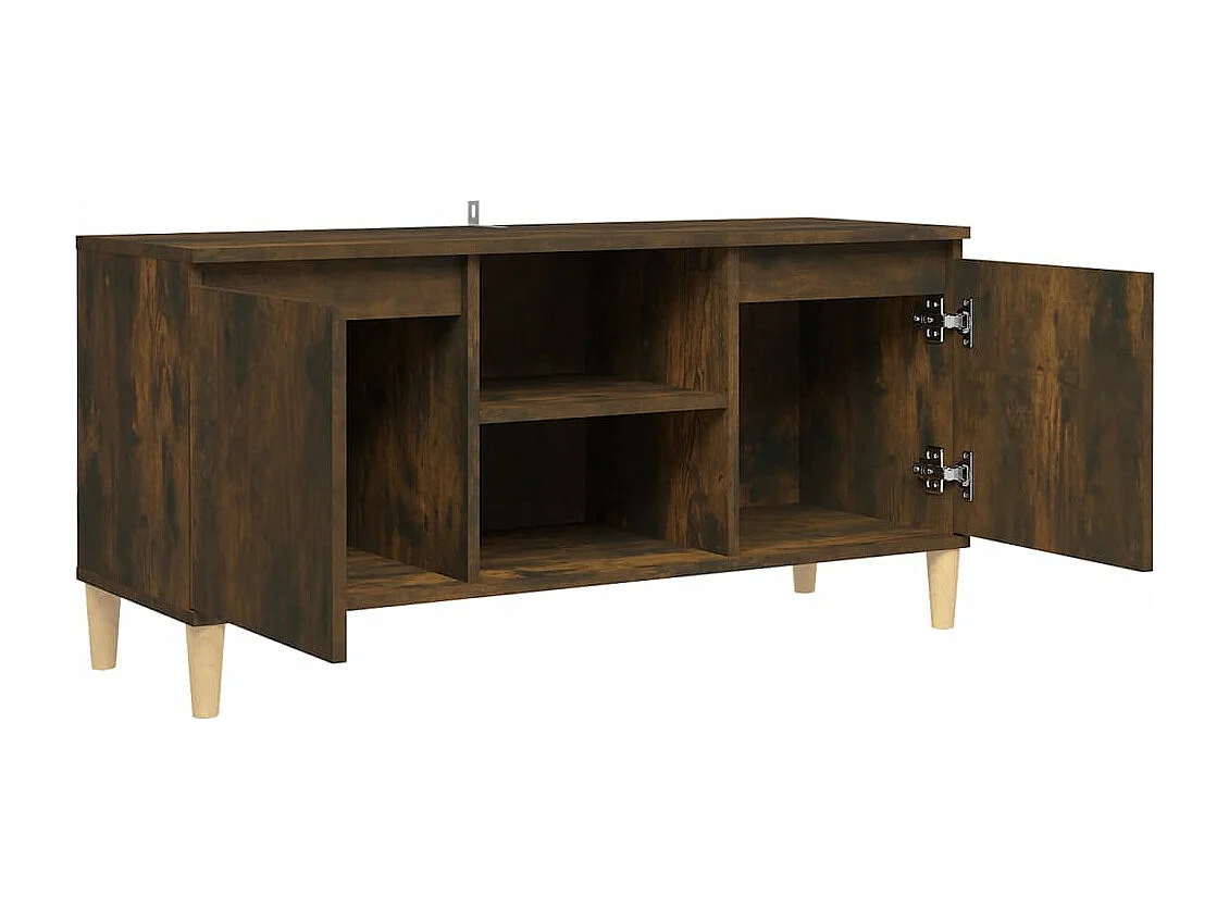 Meuble TV avec pieds en bois solide Chêne fumé 103,5x35x50 cm