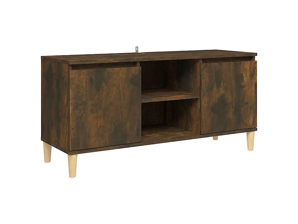 Meuble TV avec pieds en bois solide Chêne fumé 103,5x35x50 cm