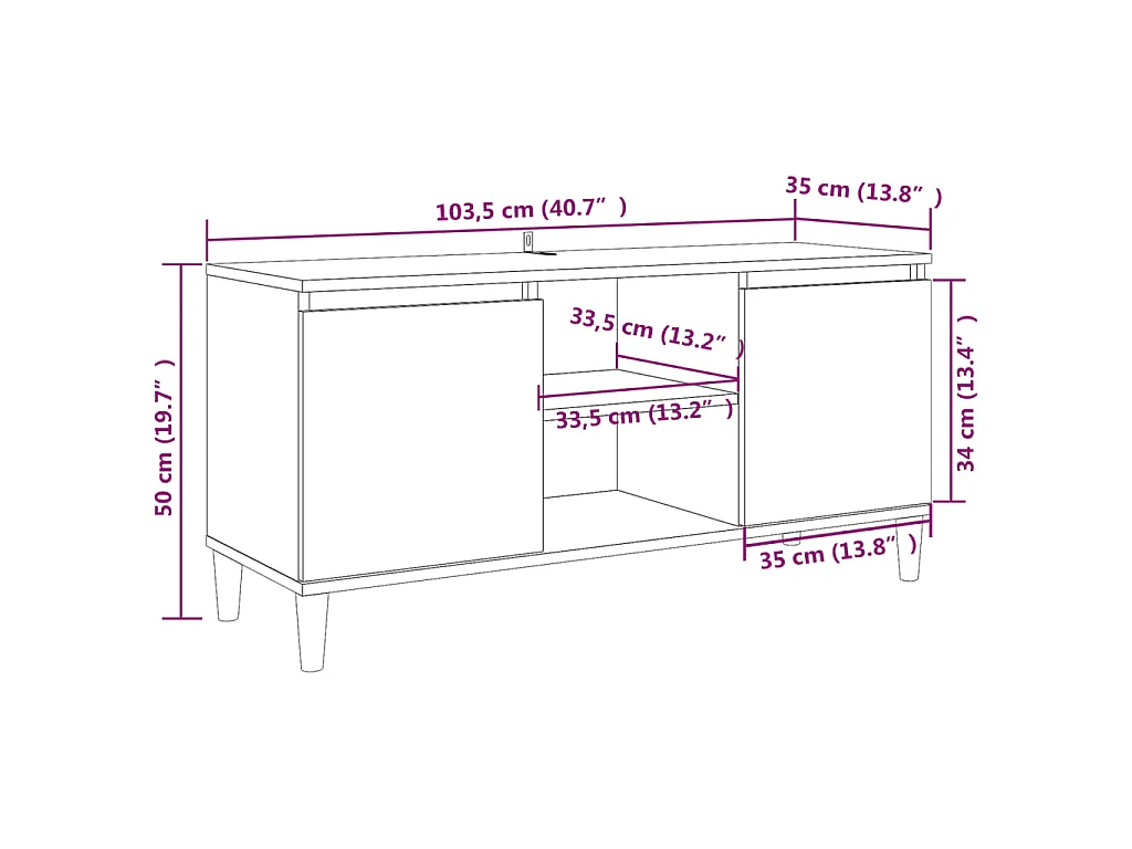 Meuble TV avec pieds en bois solide Chêne fumé 103,5x35x50 cm