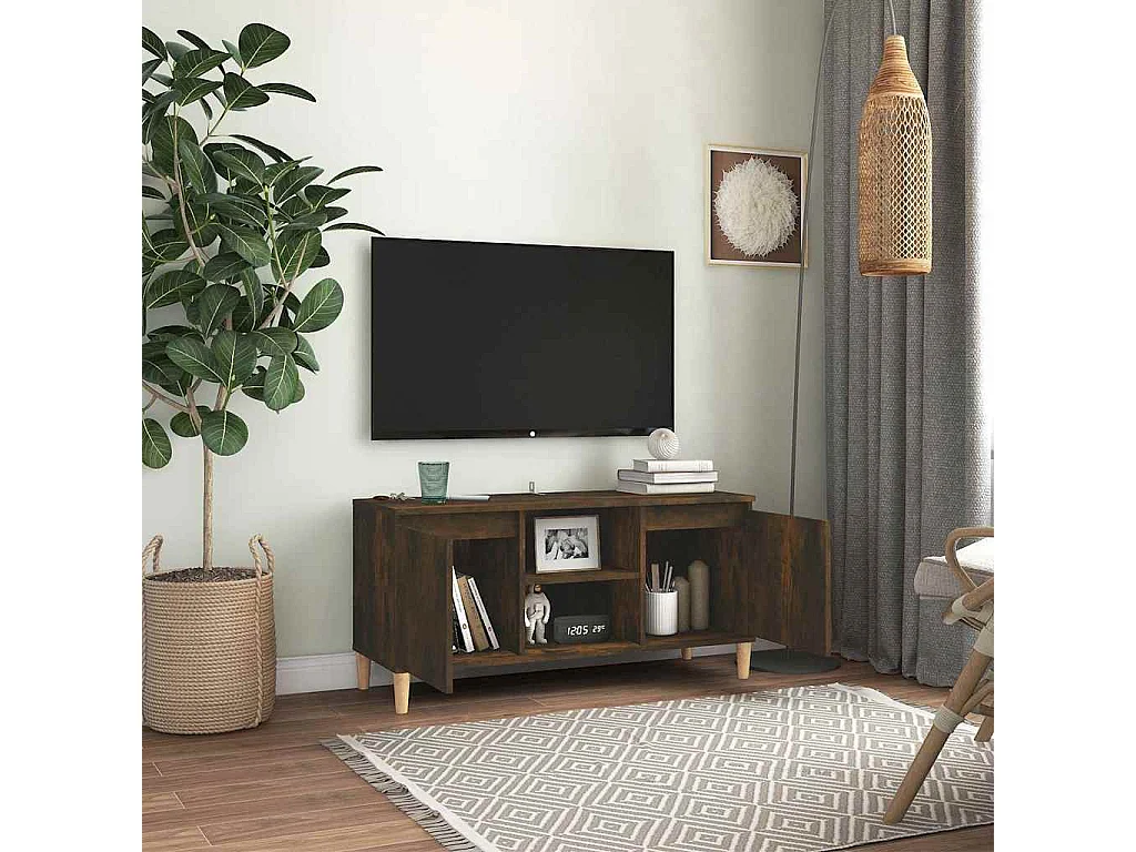 TV-Schrank mit Massivholz-Beinen Räuchereiche 103,5x35x50 cm