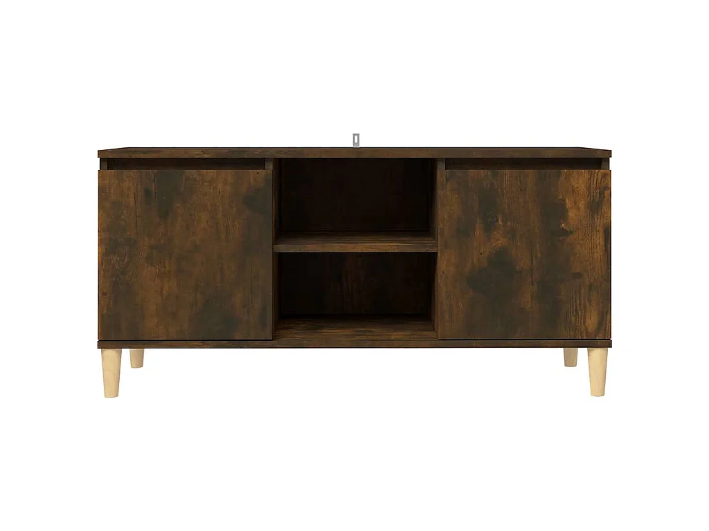 Mobile TV con Gambe in Legno Massello Rovere Fumo 103,5x35x50cm