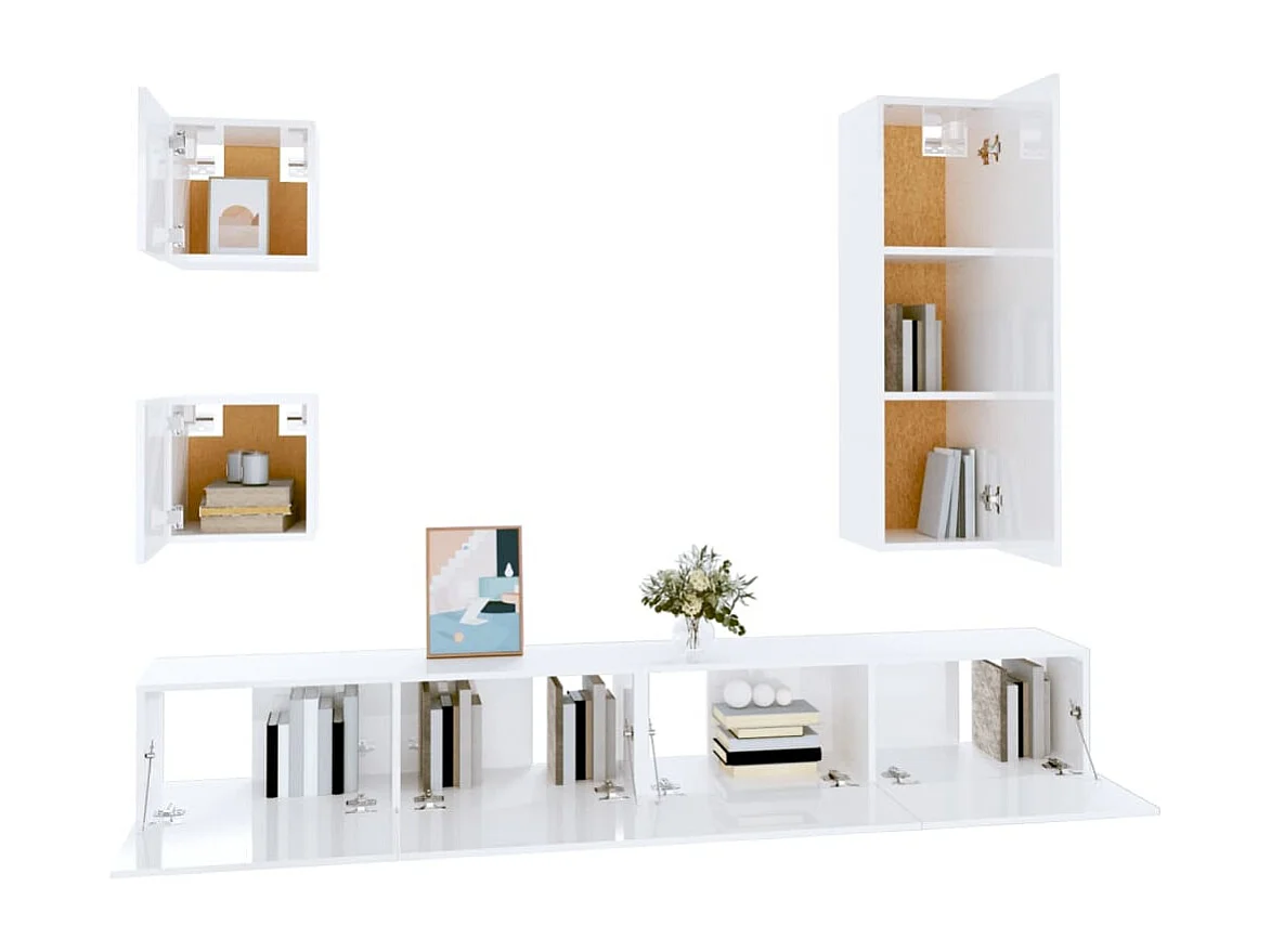 Set di Mobili Porta TV 5 pz Bianco in Legno Multistrato