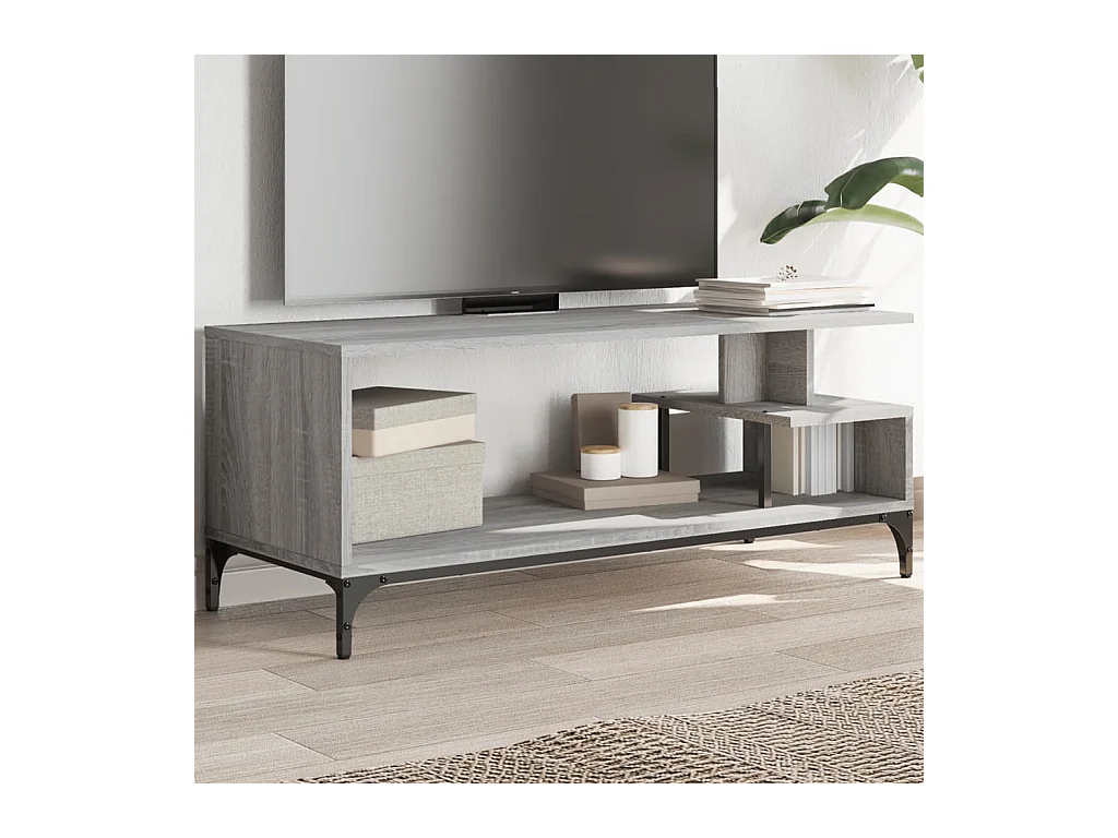 Meuble TV sonoma gris bois ingénierie et acier enduit de poudre