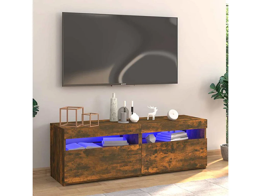 Mobile Porta TV con Luci LED Rovere Fumo 120x35x40 cm